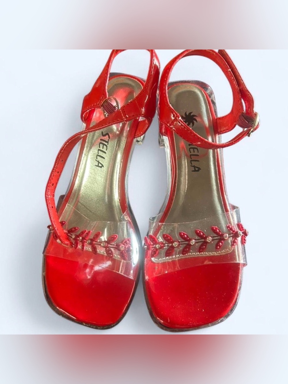 Little girl vintage Stellah Red Clear-Accent Slingback Sandals